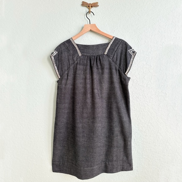 Fossil•Vintage•Gray/Blue Denim•Embellished Mini Shift Dress with Pockets - Picture 9 of 9
